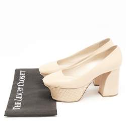 Bottega Veneta Beige Leather Intrecciato Platform Pumps Size 38