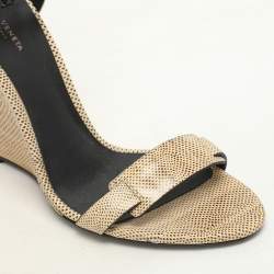 Bottega Veneta Silver Foil Leather and Karung Leather Ankle Strap Wedge Sandals Size 40