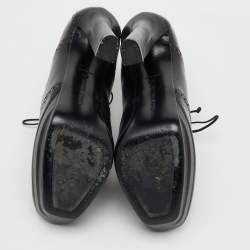 Bottega Veneta Black Brogue Leather Oxford Lace Up Platform Booties Size 39