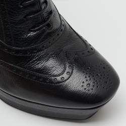Bottega Veneta Black Brogue Leather Oxford Lace Up Platform Booties Size 39