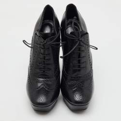 Bottega Veneta Black Brogue Leather Oxford Lace Up Platform Booties Size 39
