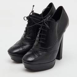 Bottega Veneta Black Brogue Leather Oxford Lace Up Platform Booties Size 39