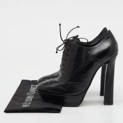 Bottega Veneta Black Brogue Leather Oxford Lace Up Platform Booties Size 39