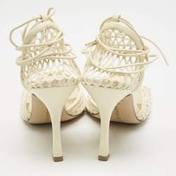 Bottega Veneta Cream Crochet and Leather Stretch Ankle Wrap Sandals Size 39.5