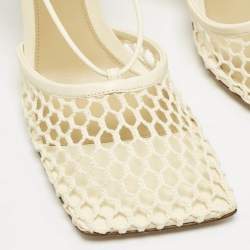 Bottega Veneta Cream Crochet and Leather Stretch Ankle Wrap Sandals Size 39.5