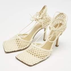 Bottega Veneta Cream Crochet and Leather Stretch Ankle Wrap Sandals Size 39.5