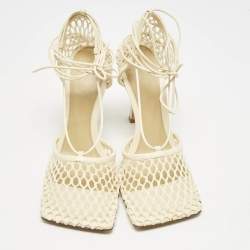 Bottega Veneta Cream Crochet and Leather Stretch Ankle Wrap Sandals Size 39.5
