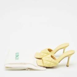 Pre Owned Bottega Veneta Yellow Quilted Leather Lido Slide Sandals Size 38