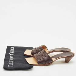 Bottega Veneta Dark Brown Leather Intrecciato Slide Sandals Size 37