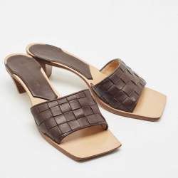 Bottega Veneta Dark Brown Leather Intrecciato Slide Sandals Size 37