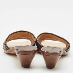 Bottega Veneta Dark Brown Leather Intrecciato Slide Sandals Size 37