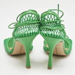 Bottega Veneta Green Crochet Mesh and Leather Stretch Ankle Wrap Pumps Size 41