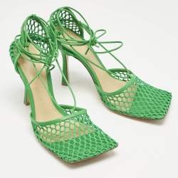 Bottega Veneta Green Crochet Mesh and Leather Stretch Ankle Wrap Pumps Size 41