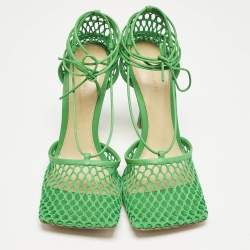 Bottega Veneta Green Crochet Mesh and Leather Stretch Ankle Wrap Pumps Size 41