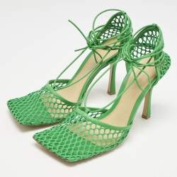 Bottega Veneta Green Crochet Mesh and Leather Stretch Ankle Wrap Pumps Size 41