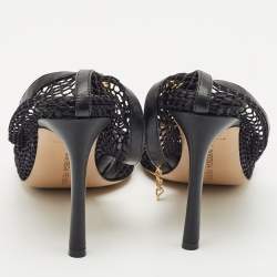 Bottega Veneta Black Mesh and Leather Chunky Chain Ankle Strap Pumps Size 38