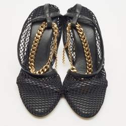 Bottega Veneta Black Mesh and Leather Chunky Chain Ankle Strap Pumps Size 38