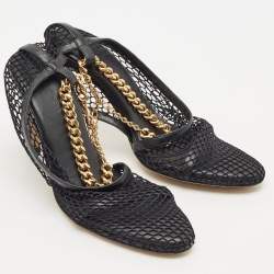 Bottega Veneta Black Mesh and Leather Chunky Chain Ankle Strap Pumps Size 38