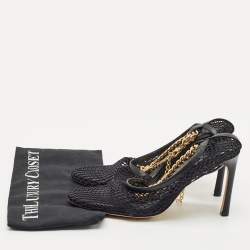 Bottega Veneta Black Mesh and Leather Chunky Chain Ankle Strap Pumps Size 38