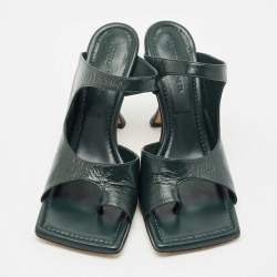 مملوكة مسبقًا Bottega Veneta Dark Green Leather Square Toe Slide Sandals Size 39