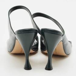 مملوكة مسبقًا Bottega Veneta Dark Green Leather Square Toe Slide Sandals Size 39