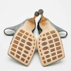 مملوكة مسبقًا Bottega Veneta Dark Green Leather Square Toe Slide Sandals Size 39