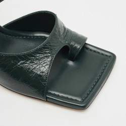 مملوكة مسبقًا Bottega Veneta Dark Green Leather Square Toe Slide Sandals Size 39