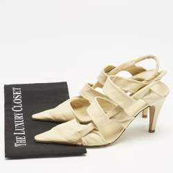 Bottega Veneta Cream Leather Ankle Strap Pumps Size 38
