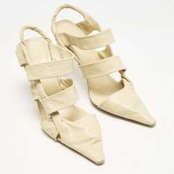 Bottega Veneta Cream Leather Ankle Strap Pumps Size 38