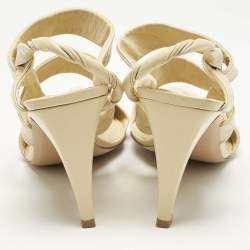 Bottega Veneta Cream Leather Ankle Strap Pumps Size 38