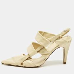 Bottega Veneta Cream Leather Ankle Strap Pumps Size 38