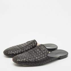 Bottega Veneta Black Intrecciato Leather Espresso Fiandra Mules Size 40.5