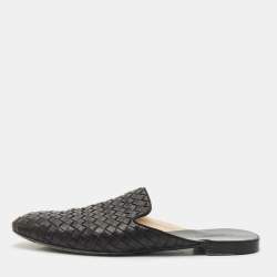 Bottega Veneta Black Intrecciato Leather Espresso Fiandra Mules Size 40.5