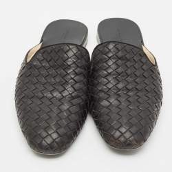 Bottega Veneta Black Intrecciato Leather Espresso Fiandra Mules Size 40.5