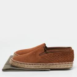 Bottega Veneta Orange Intrecciato Suede Espadrille Flats Size 42