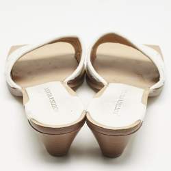 Bottega Veneta White Intrecciato Leather Square Toe Slide Sandals Size 38