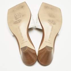 Bottega Veneta White Intrecciato Leather Square Toe Slide Sandals Size 38