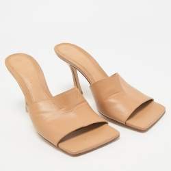 Bottega Veneta Light Brown Leather Stretch Slide Sandals Size 37
