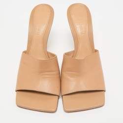 Bottega Veneta Light Brown Leather Stretch Slide Sandals Size 37
