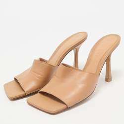 Bottega Veneta Light Brown Leather Stretch Slide Sandals Size 37