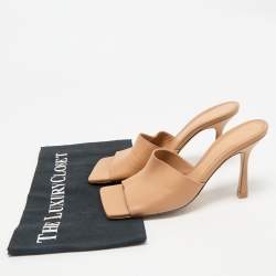 Bottega Veneta Light Brown Leather Stretch Slide Sandals Size 37