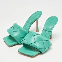 Bottega Veneta Blue Leather Lido Slide Sandals Size 39