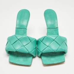 Bottega Veneta Blue Leather Lido Slide Sandals Size 39