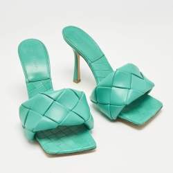 Bottega Veneta Blue Leather Lido Slide Sandals Size 39