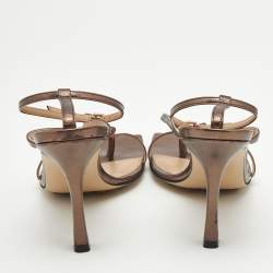 Bottega Veneta Metallic Brown Leather Stretch Ankle Strap Sandals Size 38.5