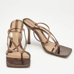 Bottega Veneta Metallic Brown Leather Stretch Ankle Strap Sandals Size 38.5