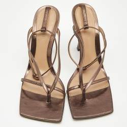 Bottega Veneta Metallic Brown Leather Stretch Ankle Strap Sandals Size 38.5
