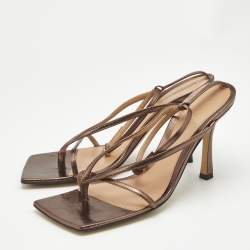 Bottega Veneta Metallic Brown Leather Stretch Ankle Strap Sandals Size 38.5