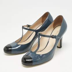 Bottega Veneta Blue/Black Patent Leather Mary Jane Pumps Size 40