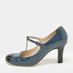 Bottega Veneta Blue/Black Patent Leather Mary Jane Pumps Size 40